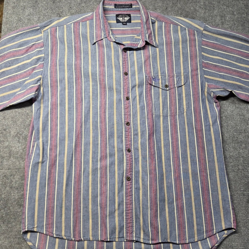 Vintage 1991 Dockers Shirt Mens L Striped Long Sleeve 90s Cotton Preppy Grandpa - Picture 4 of 14
